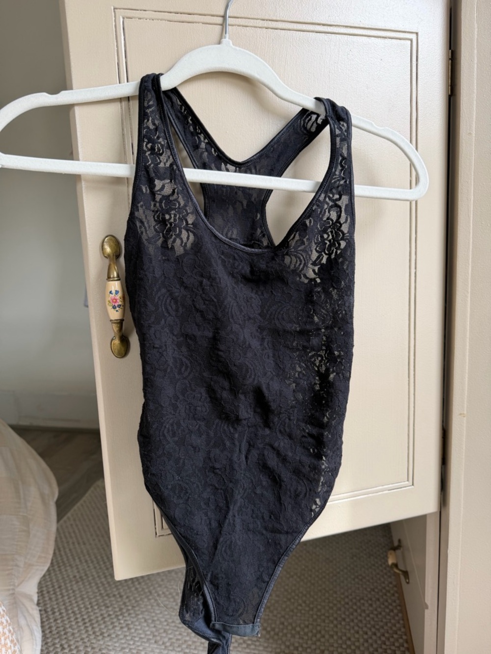 Vintage Black Lace Racerback Bodysuit